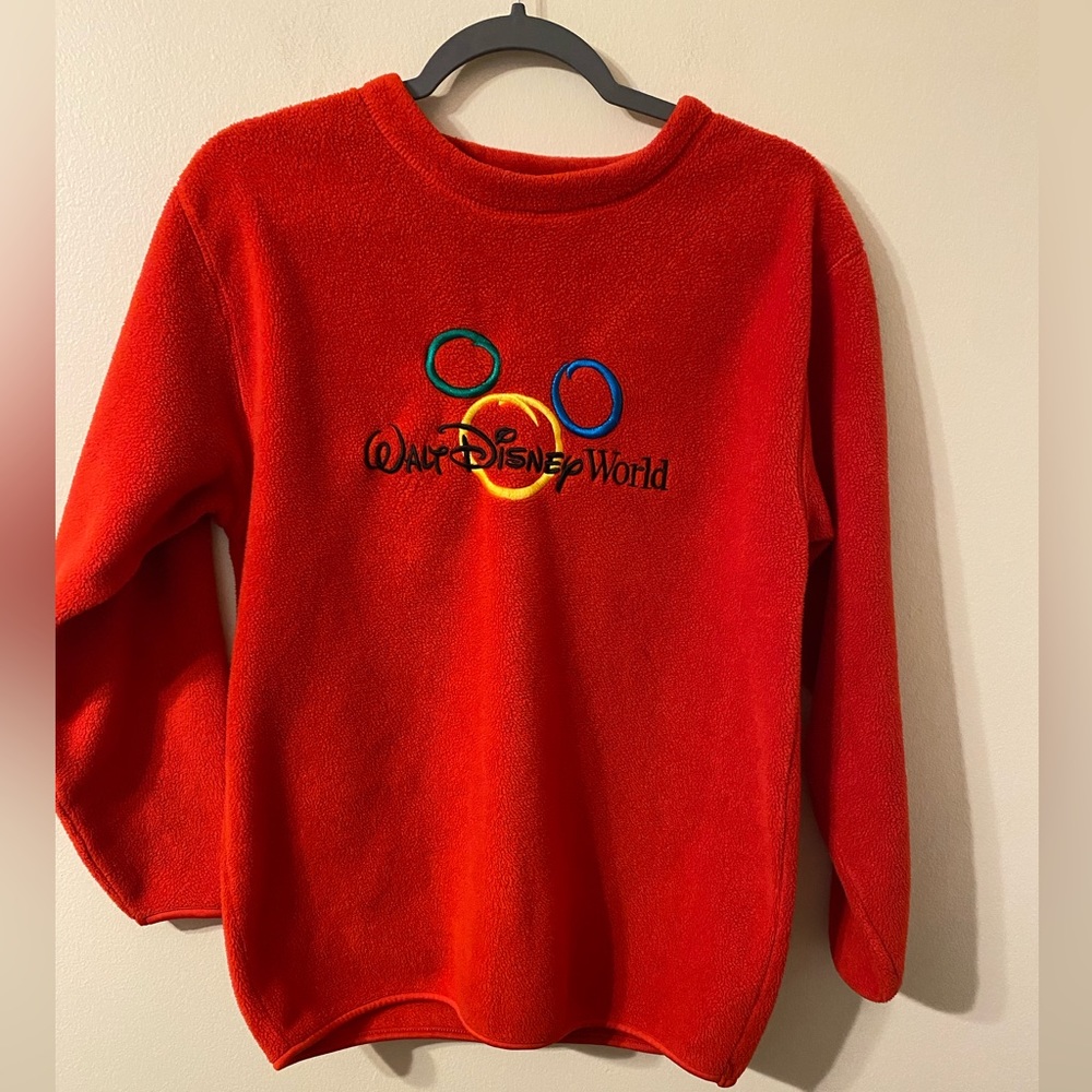 Mens EUC‎ Walt Disney World Red Fleece Crewneck Sweatshirt Size Small